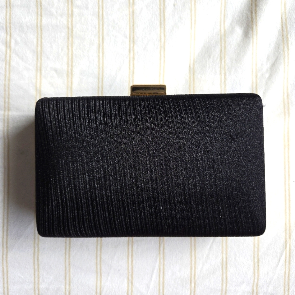 Black Shimmer Rectangle Clutch bag Gold Hardware